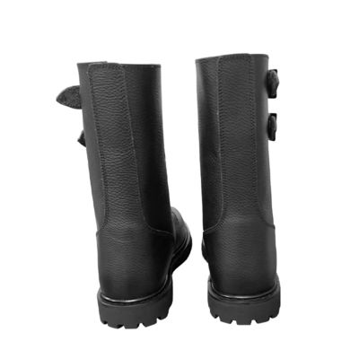 Herfst Mensen Zwarte koeienleer laarzen met rubberen buitenzool Schoenen hak hoogte ongeveer 3cm