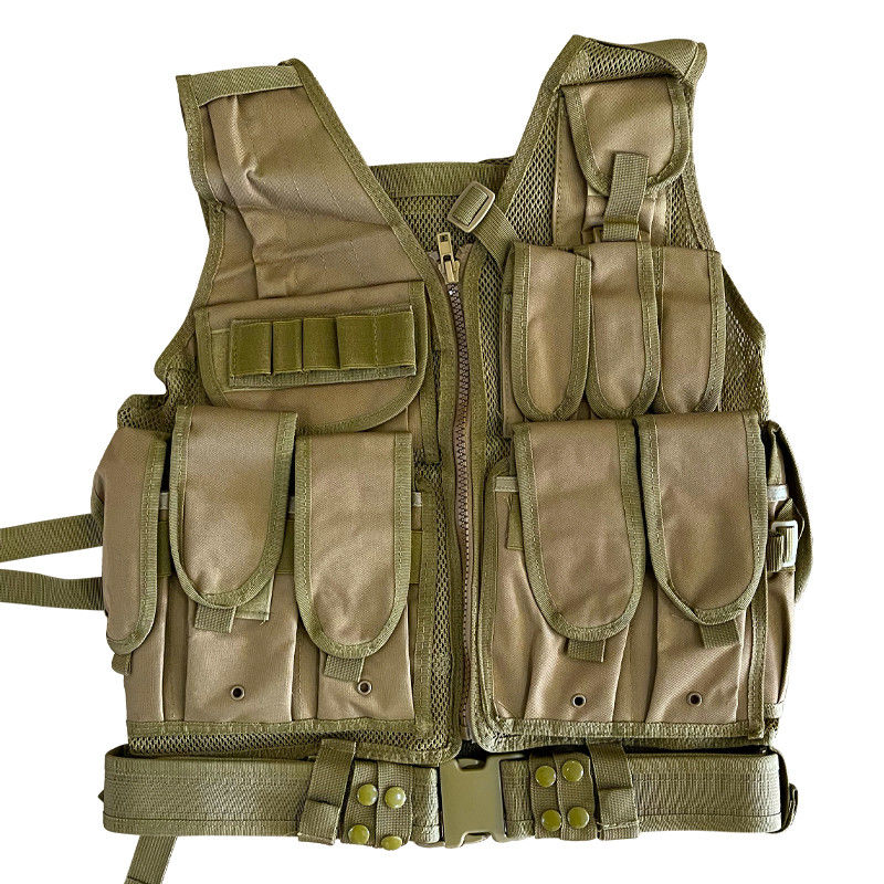 Multifunktioneel Khaki/Tan beschermvest met meerdere zakken en mesh liner 1,6 kg