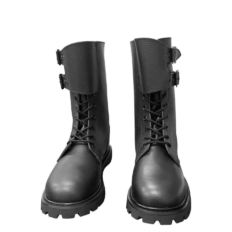 Herfst Mensen Zwarte koeienleer laarzen met rubberen buitenzool Schoenen hak hoogte ongeveer 3cm